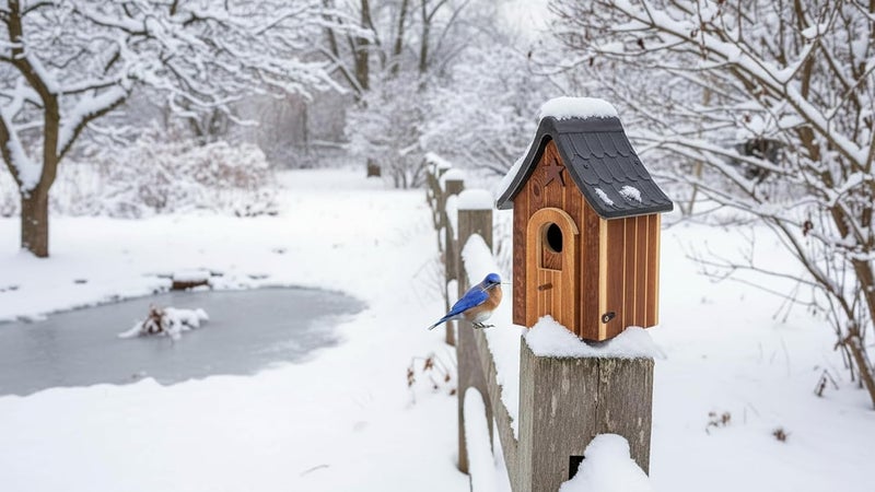CEDAR ALPHA Water Proof Bluebird Bird Houses for Outside, 1.5" Entrance with Landing Perch Guard, Rustic Patriot Style, Squirrel Proof Composite Material Bird House for Outdoor, HDPE Roof 10 Years Weatherable - Image 5